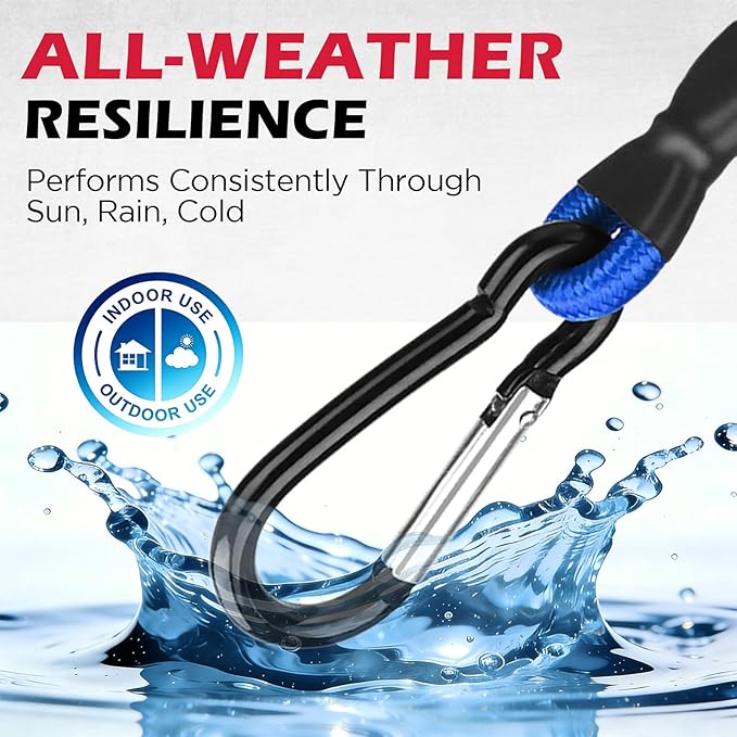 5-Piece 24 Inch Bungee Cords with Carabiner Hooks, Heavy Duty Rubber Elastic Tie Down Straps, Bungee Cord with Carabiner Clips for Cargo, Truck Bed, Camping, Motorcycle and Outdoor Use (Blue)