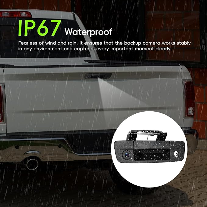 Tailgate Handle Backup Camera for Dodge Ram 1500 (2009-2017), Ram 2500 3500 (2010-2017) Night Vision Wide Angle Parking Assist Reversing Camera, HD Reverse Rear View Camera (RCA Connector)