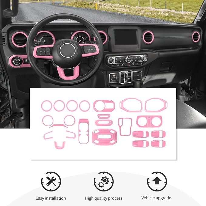 23PCS Full Set Interior Decor Trim Kits Fit for 2018-2023 Jeep Wrangler JL JLU & Gladiator JT 4Door Dashboard Cup Holder Headlight Switch Gear Shift Roof Speaker Map Light Inner Door Bowl Trim