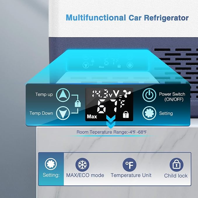 LUKO Car Refrigerator 15 Litre, Compressor Cooler, Portable Car Fridge Freezer for Truck, RV, Boat, Camping & Travel, Electric Mini Fridge Freezer (15L)
