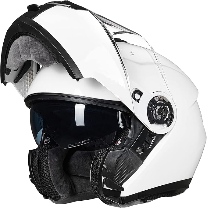 ILM Adult Motorcycle Modular Full Face Helmet Flip up Dual Visor DOT Approved Model 159(White,Small)