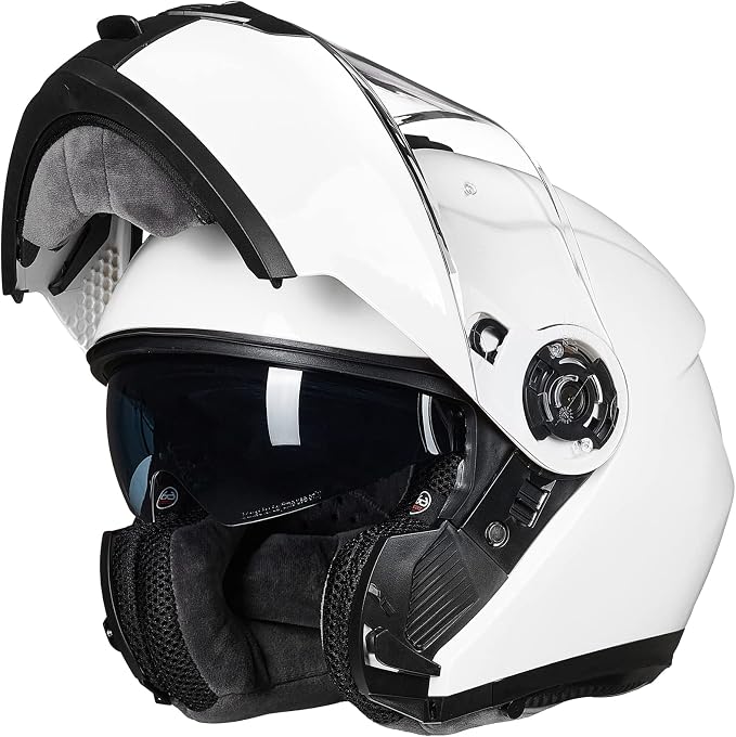 ILM Adult Motorcycle Modular Full Face Helmet Flip up Dual Visor DOT Approved Model 159(White,X-Large)