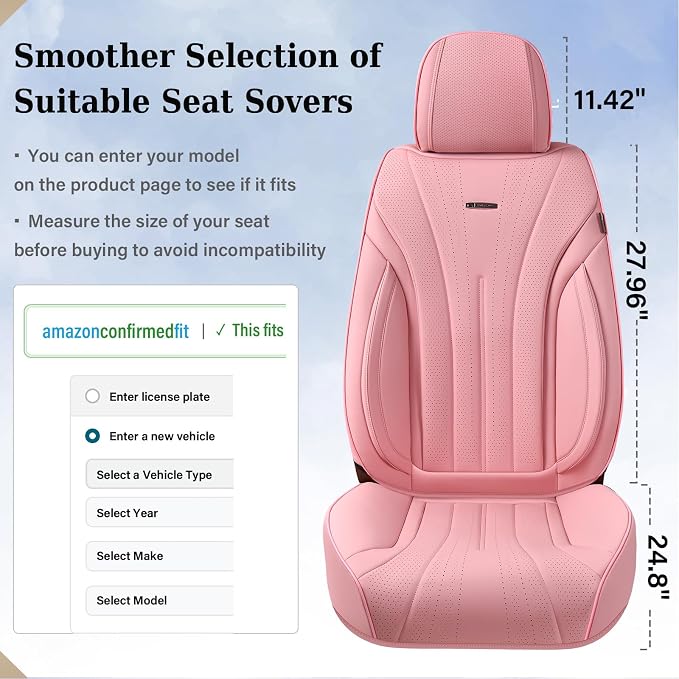 Coverado Pink Seat Covers for Cars, 2 Pack Leather Car Seat Covers, Luxury Waterproof Seat Covers, Front Car Seat Protectors, Driver Car Seat Cushions, Front Seat Covers Universal Fit for Most Cars