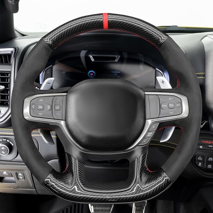 MEWANT Steering Wheel Covers for Dodge Ram 1500 TRX 2021-2024 Hand-Stitched Steering Wheel Wrap