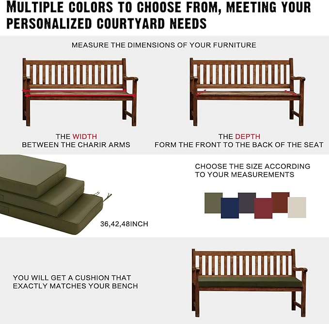 Outdoor Bench Cushion 4 inches Memory Foam Waterproof Patio Furniture Bench Cushion Porch Swing Cushion with Handle and Adjustable Strap, 48 x 18 Inch Sage Green