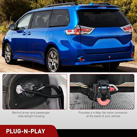 Nilight 4 Pin Trailer Wiring Harness Kit 56106 Vehicle Standard 4 Way Connector Custom for 2011 2012 2013 2014 Toyota Sienna, 2015 2016 2017 2018 2019 2020 Sienna SE Simple Fit Tow Hitch Harness