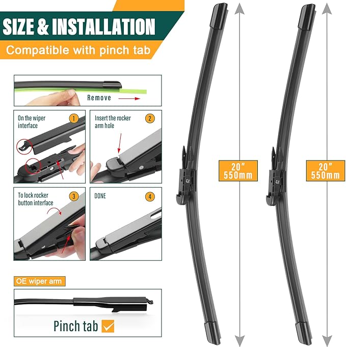 Windshield Wiper Blades Replacement for Ford Escape 2008 2009 2010 2011 2012,Original Equipment Replacement Front Rear Wiper Blade Set - 20" 20" 12" (Set of 3)