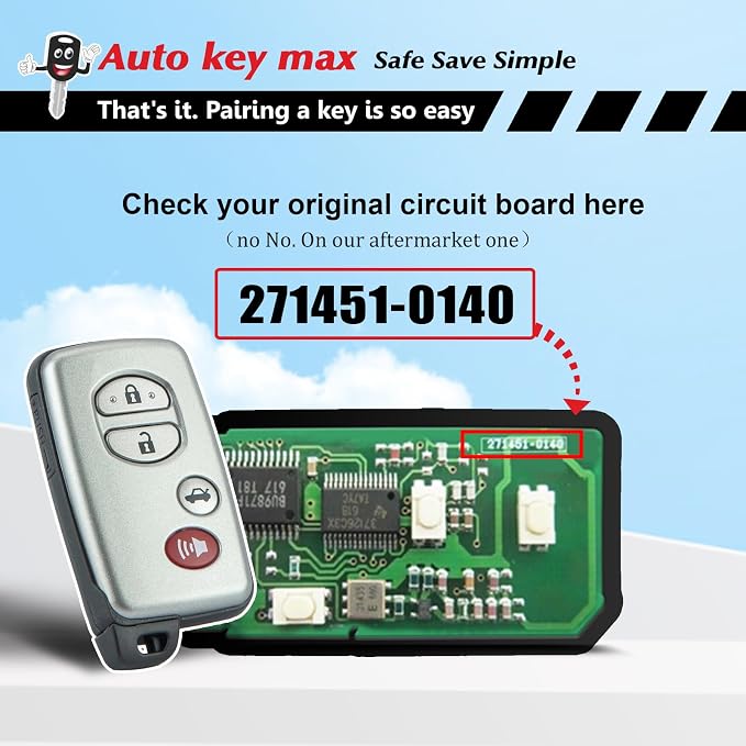 Programmable Keyfob, Replacement Car Keys Fob and DIY Programmer Kit for 2008-2012 Rav4 2008-2014 Highlander 2007-2010 Camry/Corolla Smart Remote HYQ14AAB 281451-0140 (4 Button Sedan)