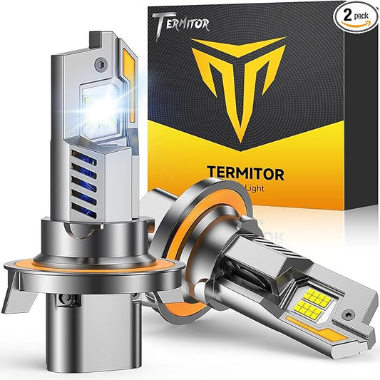Termitor H13/9008 Bulbs, 10X 6500K Cool White Super Brighter, Real 1:1 Halogen Size Plug and Play, IP68 Waterproof, Long Lifespan with Cooling Fan, Plug N Play, CANBUS Ready, Pack of 2