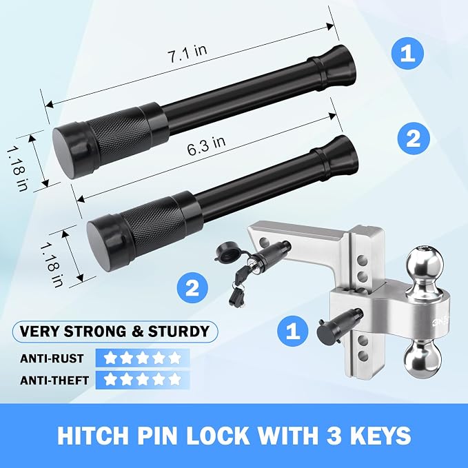 Adjustable Trailer Truck Drop Hitch - Fits 2 Inch Receiver Only, 6 Inch Drop/Rise Dual Ball Mount 2" and 2-5/16" Up to 12,500 LBS GTW, Heavy Duty Towing Hitch with 2 Locks & 4 Silencer Pads (Silver)