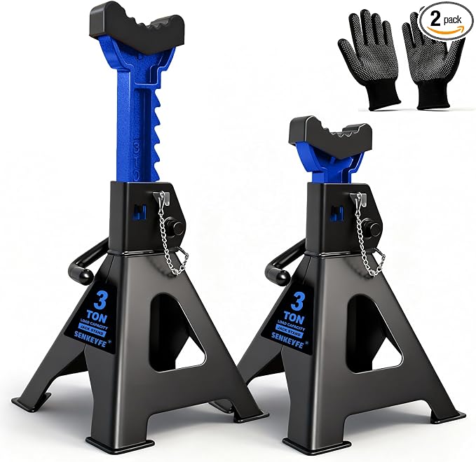 3 Ton (6,600 LBs) Jack Stands with Double Pin Locking,Rubber Cover and Large Foot Base,11"-17" Adjustable Height,Heavy Duty Car Jack Stands,Lifting SUV,MPV,Pickup Truck,ATV/UTV,1 Pair,Blue