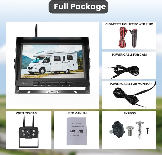 Wireless RV Backup Camera with 7" Monitor – 1080P Night Vision, SD Card Recording, Waterproof for Trailer & Harsh Weather