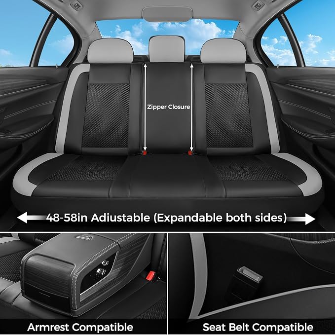 FLORICH Car Seat Covers Full Set, Universal Seat Cover 5 Seats, Automotive Seat Covers with Mesh Leather, Waterproof Car Seat Protector, Breathable Car Seat Cushion for Most Car SUV Truck, Gray