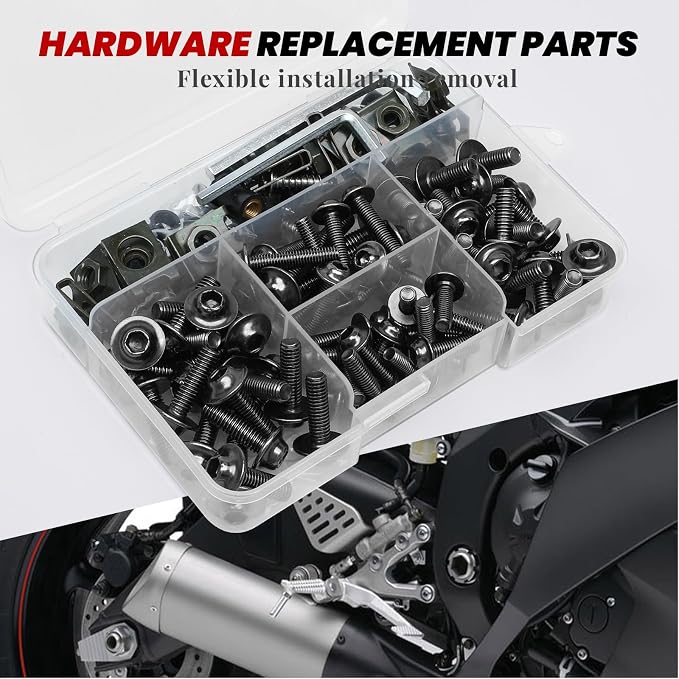 Titanium Motorcycle Fairing Bolt Kit 177Pcs, M5 M6 Stainless Steel Windscreen Screws Fastener Clips Universal Fit for Sportbike Kawasaki Suzuki Honda Yamaha BMW Ducati GSXR Motorcycle