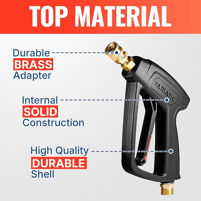 YAMATIC Pressure Washer Short Gun with 5 Spray Nozzles, M22-14mm & M22-15mm Fitting Replacement for Ryobi, Karcher, Greenworks, Craftsman, Troy bilt Power Washers Bilt, Honda and More, 4000 PSI