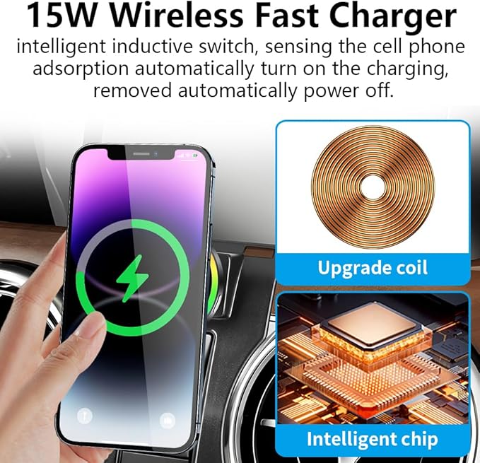 Car Magnetic Phone Mount for Mercedes Benz GLK-Class 2013 2014 2015 GLK350 GLK250 Auto Interior Accessories Best Cellphone Holder Fast 15W Wireless Charger Cell Phones Charging Screen Stand