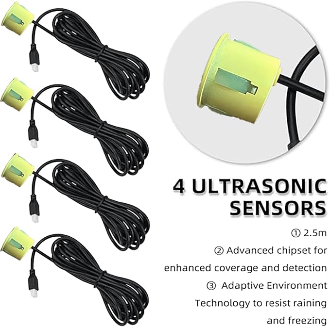 LCD Parking Sensor Kit - Displays Data on Original Screen, Easy Rear Installation, Compatible with All Camera Formats (AHD, CVBS), 18 Probe Colors to Match Any Vehicle LightYellow