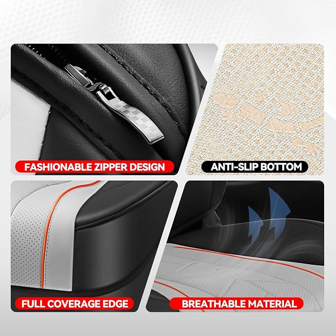 Auto Dynasty Car Seat Covers Full Set, Anti-Slip Automotive Interior Covers with Storage Pocket, Breathable Car Seat Protectors, Airbag Compatible, Universal Fit Most Vehicles, Gray (Touring Series)