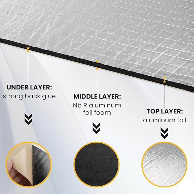 VOISEN Sound Deading Material for Cars,394 mil(10mm) 21 sqft Sound Deadening,Aluminum foil Foam Automotive Sound Deadener,Noise Insulation and Vibration Dampening Material 19 Pcs