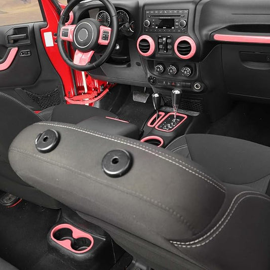Hoolcar Steering Wheel Cover Gear Shift Panel Trim Cover Water Cup Holder Cover Kit Interior Accessories Kit Fit for Jeep Wrangler JK JKU 2011-2018, 4-Door, Pink