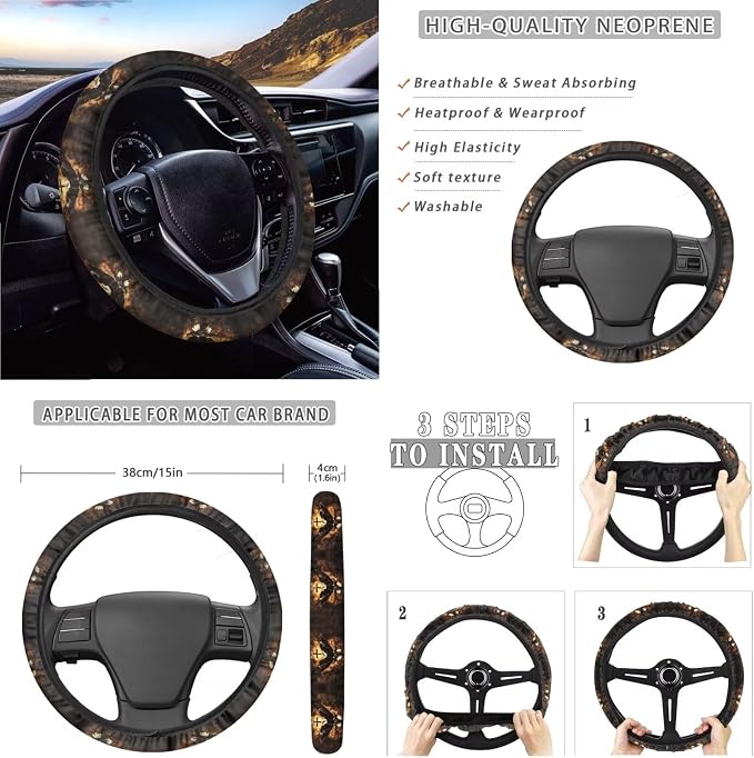 Suobstales Eagle Cross Fire Print Car Seat Covers 11 Pcs Car Accessories Interior Set Auto Front Rear Split Seats Protectors with Steering Wheel Cover, Seatbelt Pads, Cup Holder, Keychain