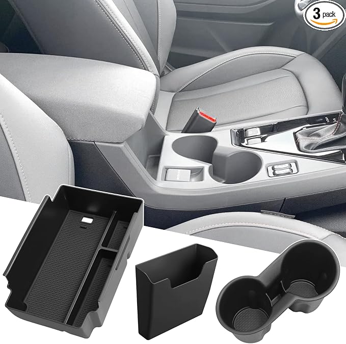 3Pcs Center Console Organizer Compatible with Subaru Crosstrek Wilderness 2026 2025 2024 Impreza Interior Accessories - Center Console Storage Box Tray & Cup Holder Liner Insert