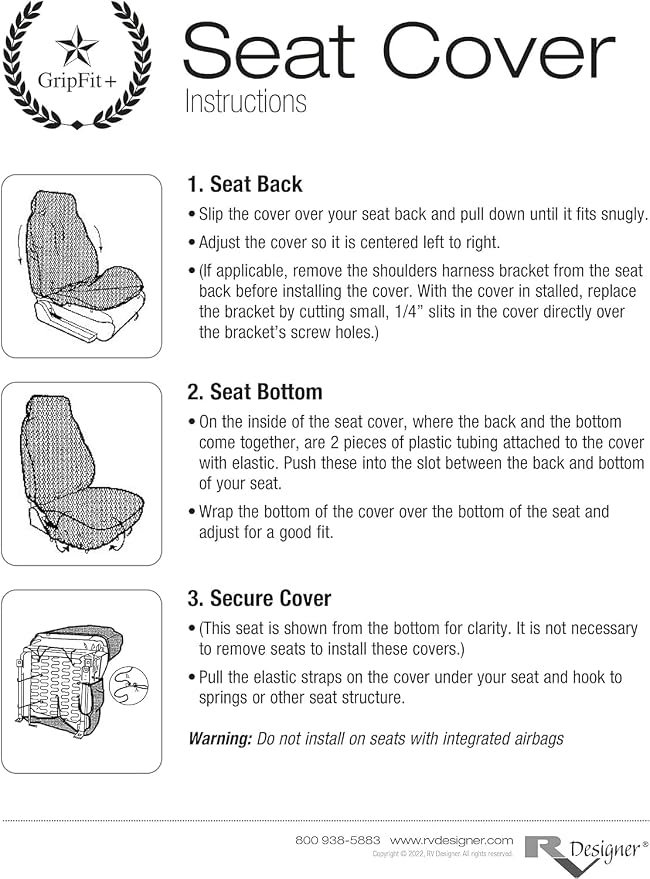 RV Designer GripFit+ Motorhome Seat Covers 1-Pack C893 - Premium 100% PVC Leatherette –Class-A RV - Pet-Friendly, Easy-to-Clean, Durable, Fire Retardant - Side Pockets – Black and Tan