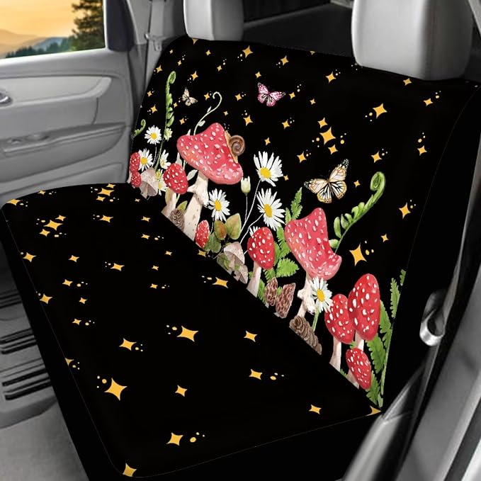 Butterfly Car Seat Covers Full Set of 17 Pcs Mushroom Car Accessories with Steering Wheel Auto Covers,Steering Wheel Car Covers,Seat Belt Pads,Armrest Pad,Butterfly Car Floor Mats Set of 4
