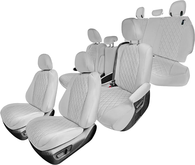 FH Group Custom Fit Car Seat Covers Specifically Made for Toyota Sienna 2021-2024, Solid Gray Ultraflex Neoprene Full Set Automotive Seat Covers, 8 Seater SUV Seat Covers, Toyota Accessories