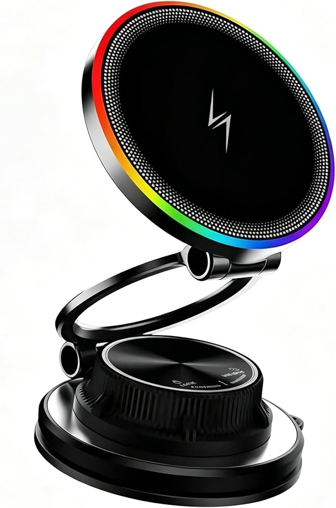 15W Fast Wireless Car Charger Mount, Magnetic Phone Holder for Dashboard & Air Vent, 360 Rotating Foldable Arm, AI Cooling, Strong N52 Magnet & Gel Suction for iPhone 17/16/15, Samsung Galaxy S24