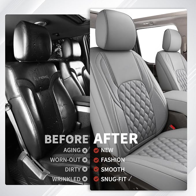 Huidasource Ford Gray Seat Covers, Car Seat Cushion Cover Fit for 2015-2026 Ford F150 SuperCrew & 2017-2026 F250 F350 F450 Super Duty Crew Cab XL XLT Lariat King Ranch Platinum (Full Set/Gray)