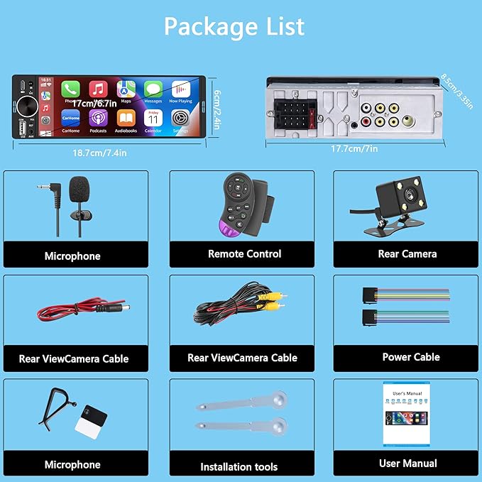 LSLYA Single Din Radio, Touchscreen Car Stereo for Wireless Apple Carplay,Android Auto, Radio para Carro with FM/USB/Mirror Link/Rear Camera/Car Steering Wheel Controller/Mirophone/Type-c/Aux