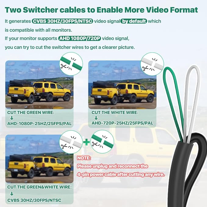 Car AHD 1080P Backup Camera with Dynamic Trajectory Guide Line + 4Pin Male to M12 Aviation Female Cable Plug Adapter Converter