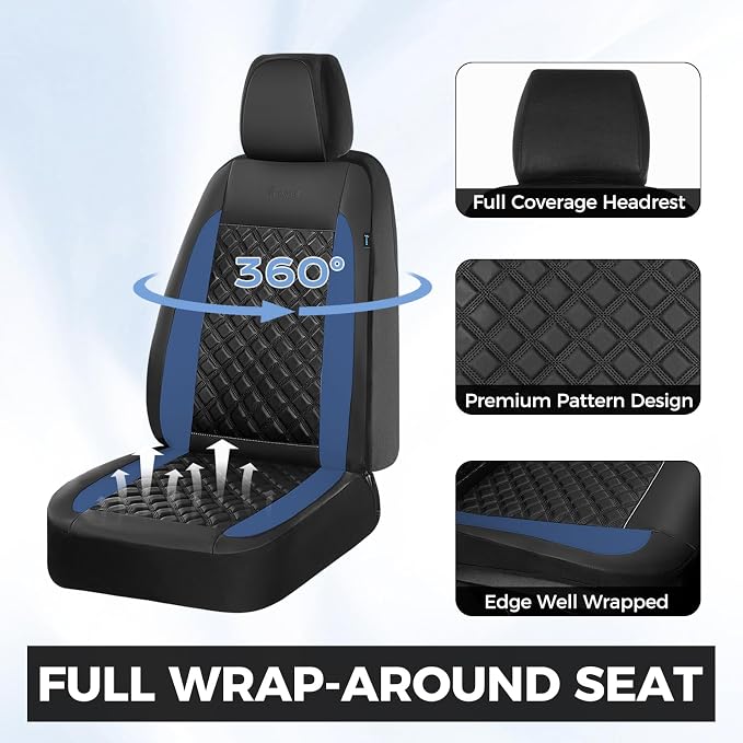 FLORICH Seat Covers, Front Seat Covers 2 PCs, Automotive Seat Cover for Cars, Luxury Leather Universal Seat Cover Accessories Fit for Most Cars SUV Truck Sedans(Blue)