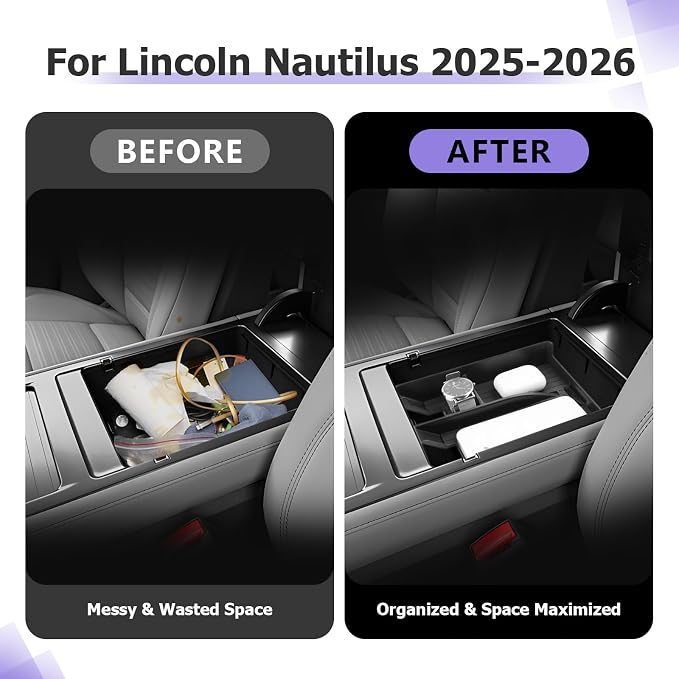 LUWU 2026 Lincoln Nautilus Center Console Organizer for 2025 2026 Lincoln Nautilus Accessories Armrest Storage Tray Armrest Console Storage Box Insert Tray ABS Material Black Coin Container