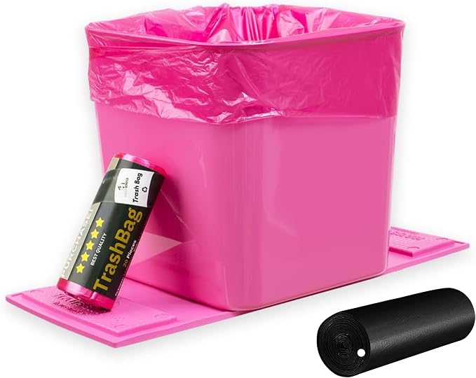 Pink Car Trash Can + Black Trash Bag Bundle – Leakproof, Anti-Slip Base, Stability Flap – Includes 2 Rolls (40pcs Total) – Large, Portable – for Cars, SUVs & Trucks