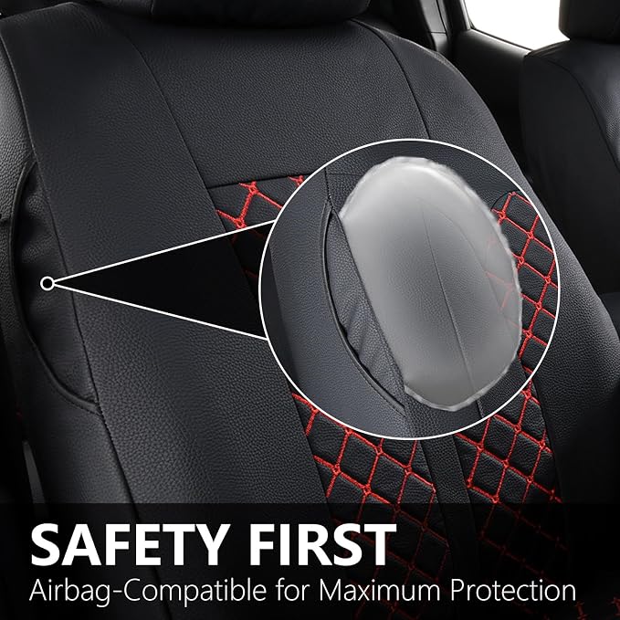 Truckiipa 2 Front Tacoma Seat Covers Leather Car Seat Covers Waterproof Truck Seat Cushion Protector Covers Fit for 2016-2023 Toyota Tacoma Double Crew Cab, Front Pair, Black&Red