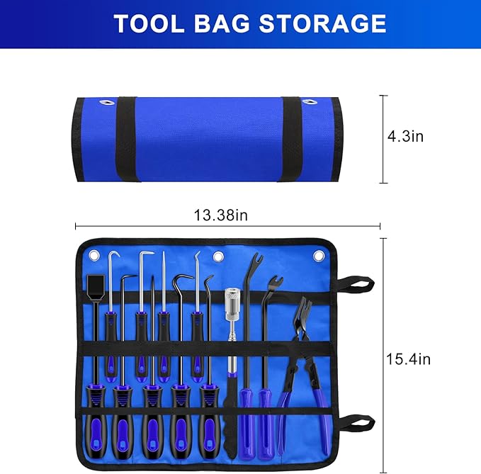 13 Pcs Precision Hook and Pick Tool Set with Clip Removal Plier Rivets Puller Fastener Remover Telescoping Magnetic Pickup Gasket Scraper for Electronics Maintenance Pick Tools Automotive Repair Blue
