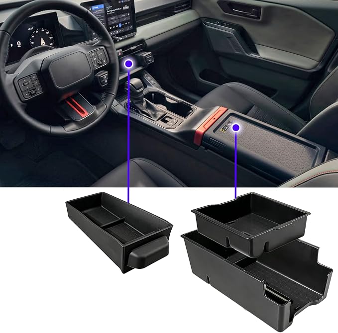 2pack 2026 Toyot a RAV4 Center Console Organizer Tray for 2026 Toyot a RAV4 XSE LE SE XLE Premium Woodland Console Tray & Silicone Drawer Tray for 2026 RAV4 Accessories Double Layer(NOT FOR Limited)