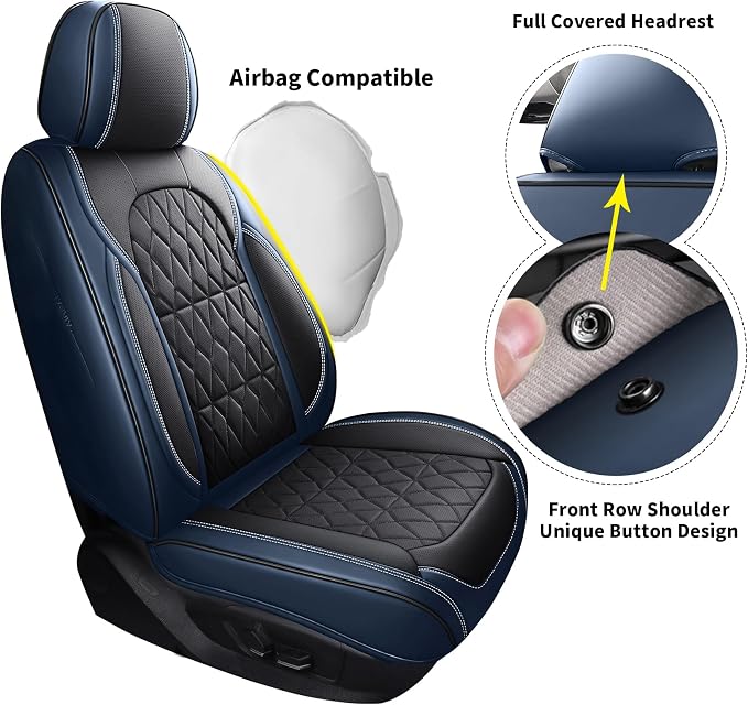 Aierxuan Luxury Seat Covers for Cars Full Set Waterproof Leather Universal Fit Hyundai Kia Buick Cascada Envision Encore Lucerne Regal VW Jetta Passat Taos Infiniti G35, Black-Blue
