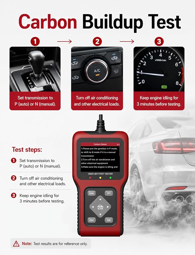 TesGo 2 in 1 OBD2 Scanner and Battery Tester, Car Diagnostic Tool for Check Engine Light, Carbon Buildup Test, I/M Readiness, DTC Lookup, Vehicle Info, Cranking Test, Vehicles 1996+