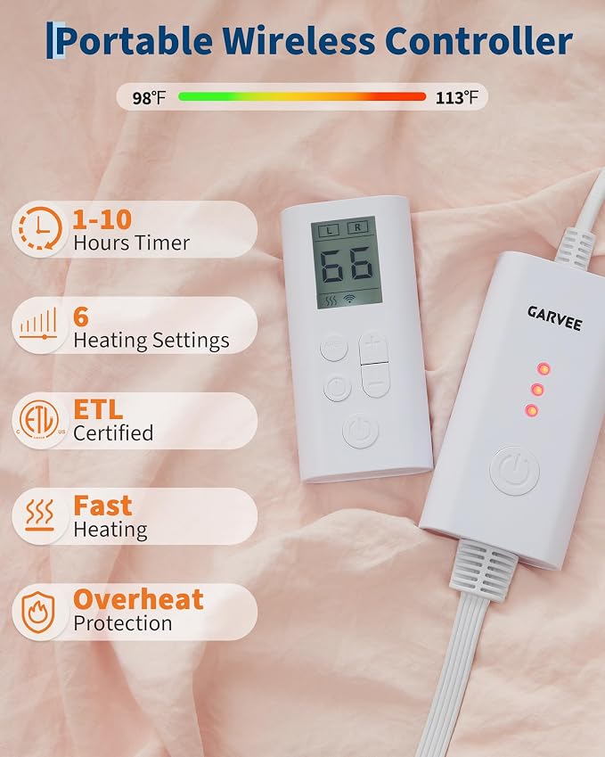 Heated Comforter Blanket with Ruffle, Wireless LCD Controller Electric Quilt - Fast Heating, Overheat Protection, ETL Certified, Machine Washable