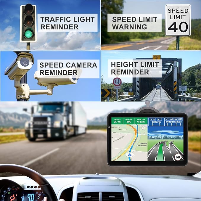 GPS Navigation for Car Truck Navigator Latest Maps 7 Inch Touch Screen Vehicle GPS Commercial Trucker Navigation Voice Speeding Warning Free Lifetime Update of World Maps