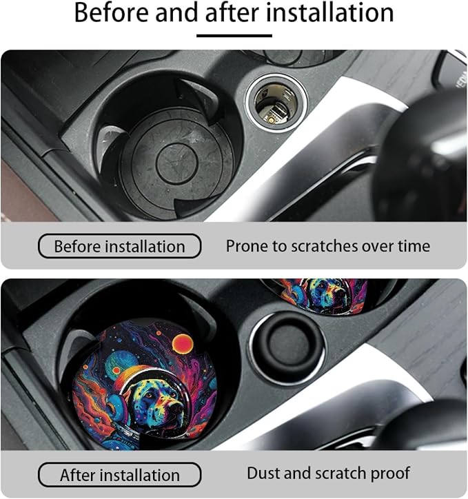Howilath Psychedelic Astronaut Labrador 10pcs Car Front Seat Covers/Steering Wheel Cover/Seatbelt Pads/Keychain/Armrest Cushion/Coasters Vehicle Seat Protector Accessories