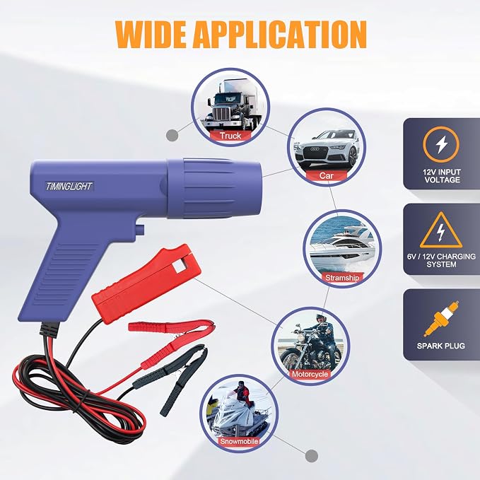 Pro Ignition Timing Light, 12V Engine Strobe Lamp Inductive Petrol Engine Timing Gun with Strong Flash Strobe Automotive Tool for Car, Motorcycle, Marine
