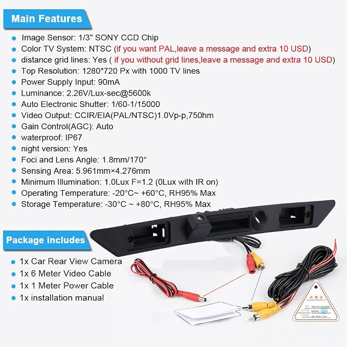 Trunk Handle Vehicle-Specific Camera Handle Rear View Camera Parking Reverse for A3 A4 A6L A8L A8 Q7 A4 B6 C6 B7 8P 8E 8H Q5 Q7 (Model LS8001B=220 mm) (Model LS8001=200 mm)