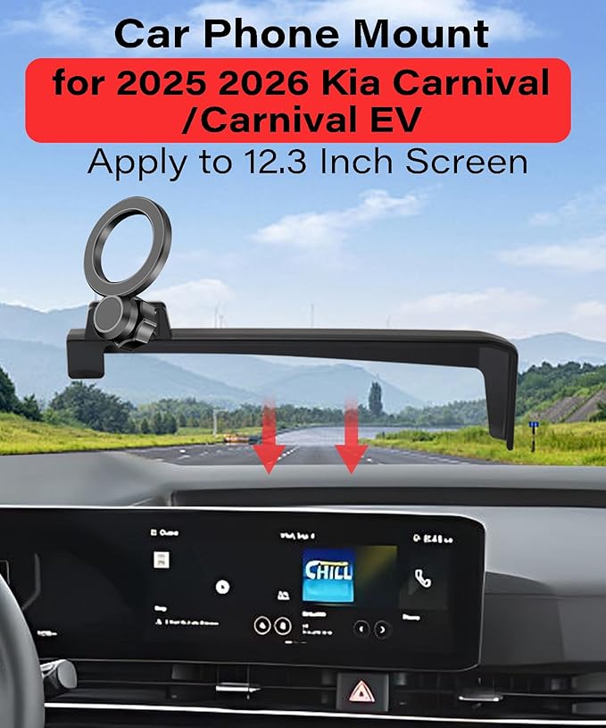 Magnetic Car Phone Mount for 2025 2026 KIA Carnival/Carnival EV Accessories, for MagSafe Strong Magnets Cell Phone Holder 12.3-Inch Screen Cradles, with Portable Phone Gripper 360° Rotation