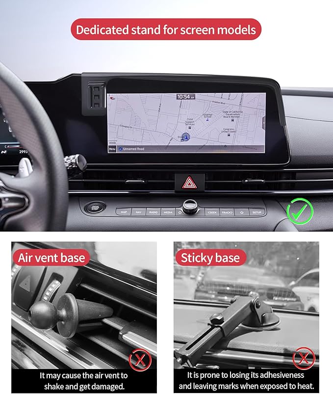 Wireless Charging Car Phone Holder for Hyundai Elantra/Hybrid 2021-2025 / Elantra N 2023-2025, 8/10.25" Screen Fixed Clip, 360° Rotation Car Phone Mount Compatible with MagSafe