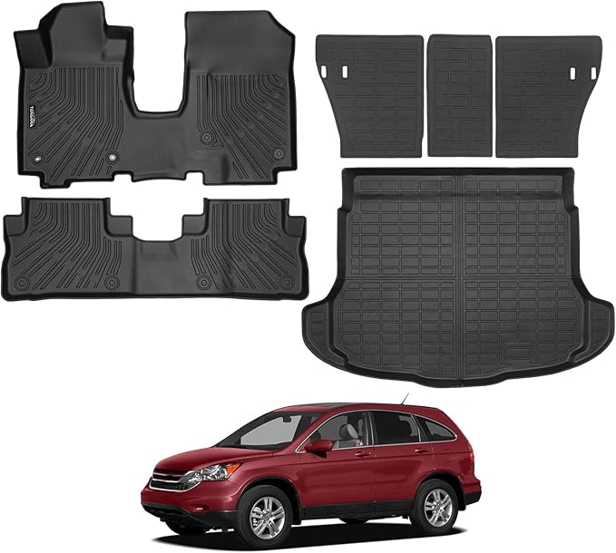 Tongama-Floor Mats for 2007-2011 Honda CR-V, All Weather TPE Floor Liners and Trunk Mat and Backrest Mats Protectors for Honda CR-V Interior Waterproof Accessories