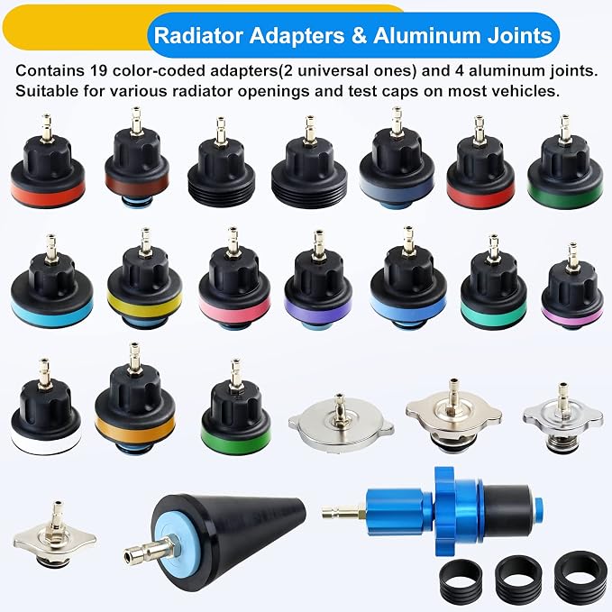 JoyFans Radiator Pressure Tester and Cooling System Pneumatic Vacuum Coolant Refill Tool 33Pcs Automotive Kit with Pressure Gauge, Radiator Adapters for Most Cars, Trucks, Airlift Red